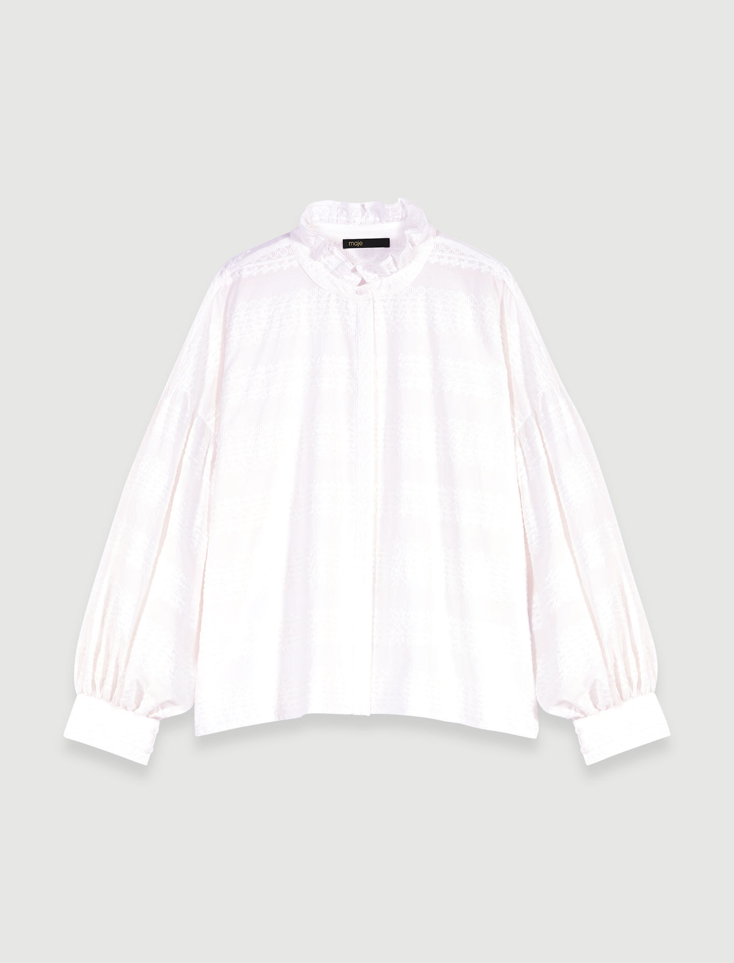 Geborduurd shirt met ruches - Wit