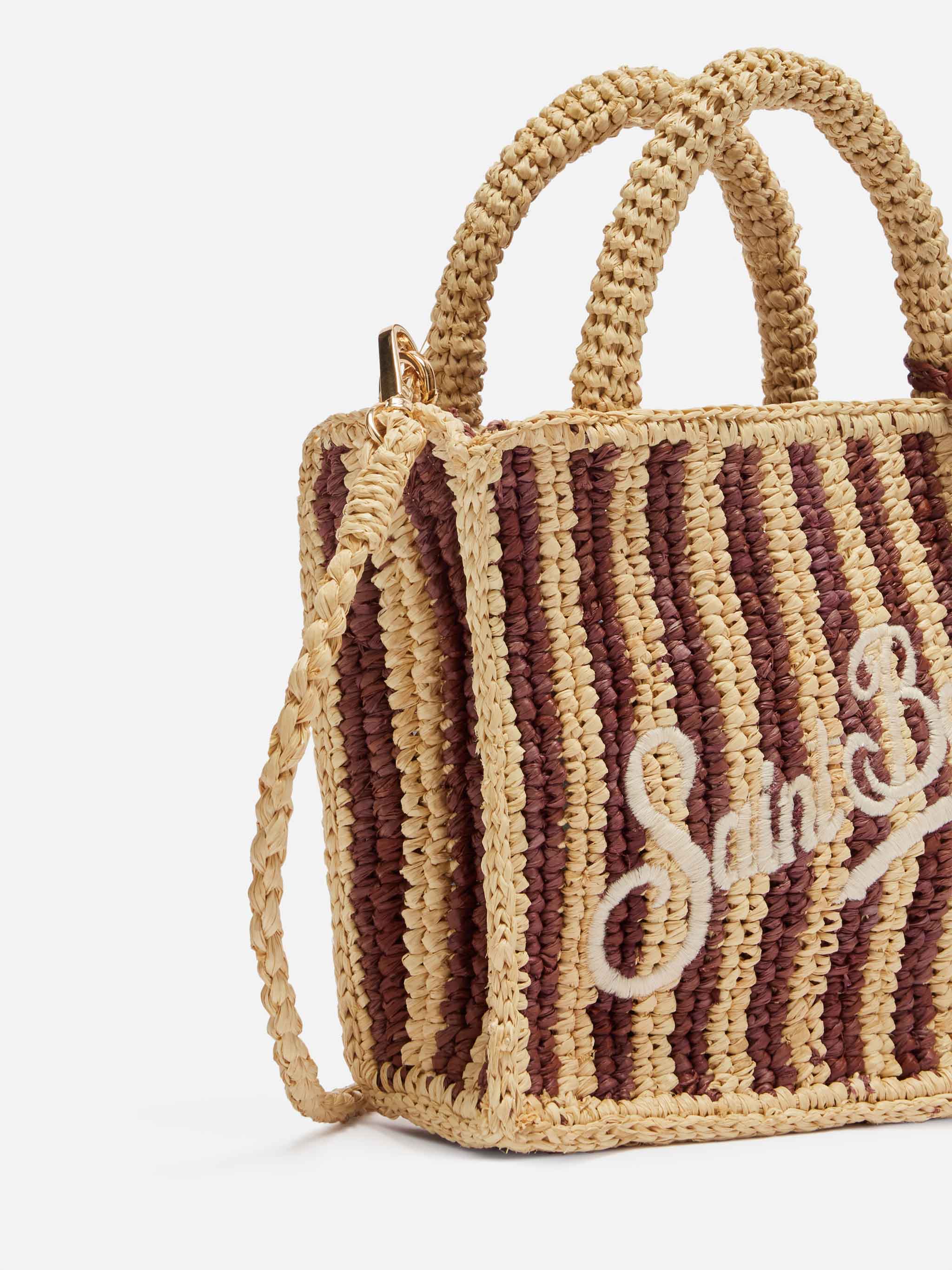 Mini toilettasje van raffia met gestreepte print