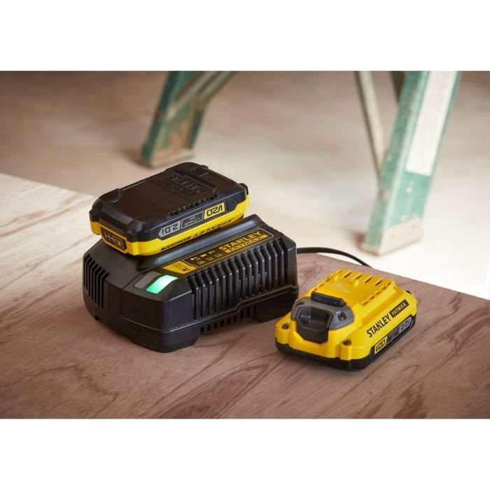 Pacote com 2 baterias de 18V 2Ah + carregador de 2A - STANLEY FATMAX - Compatível com a linha STANLEY FATMAX V20 - SFMCB12D2-QW