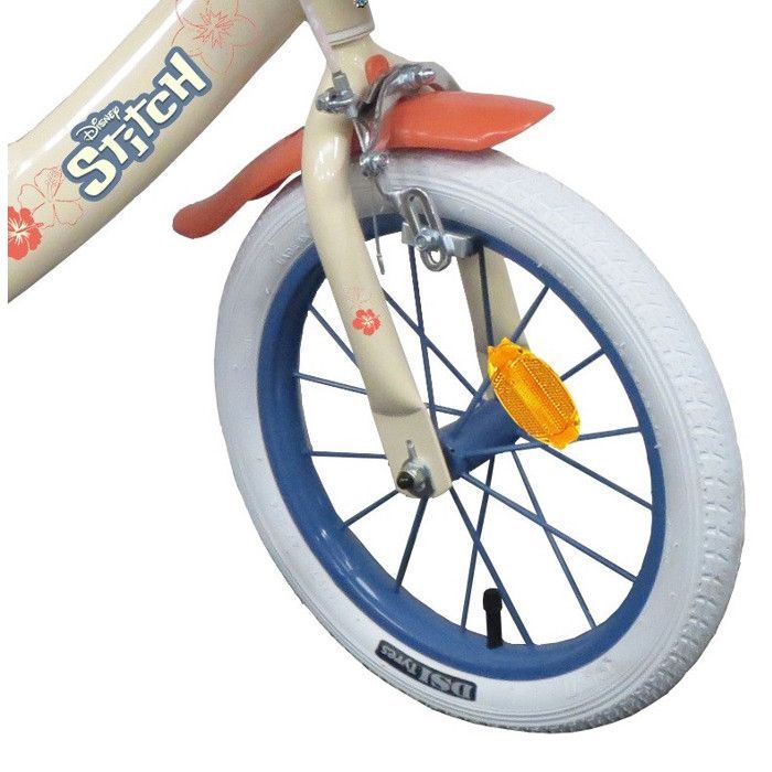 Bicicleta infantil de 14 pulgadas de STITCH / DISNEY (tamaño infantil de 90 cm a 105 cm) equipada con 2 frenos, cesta, portamuñecas y ruedines.