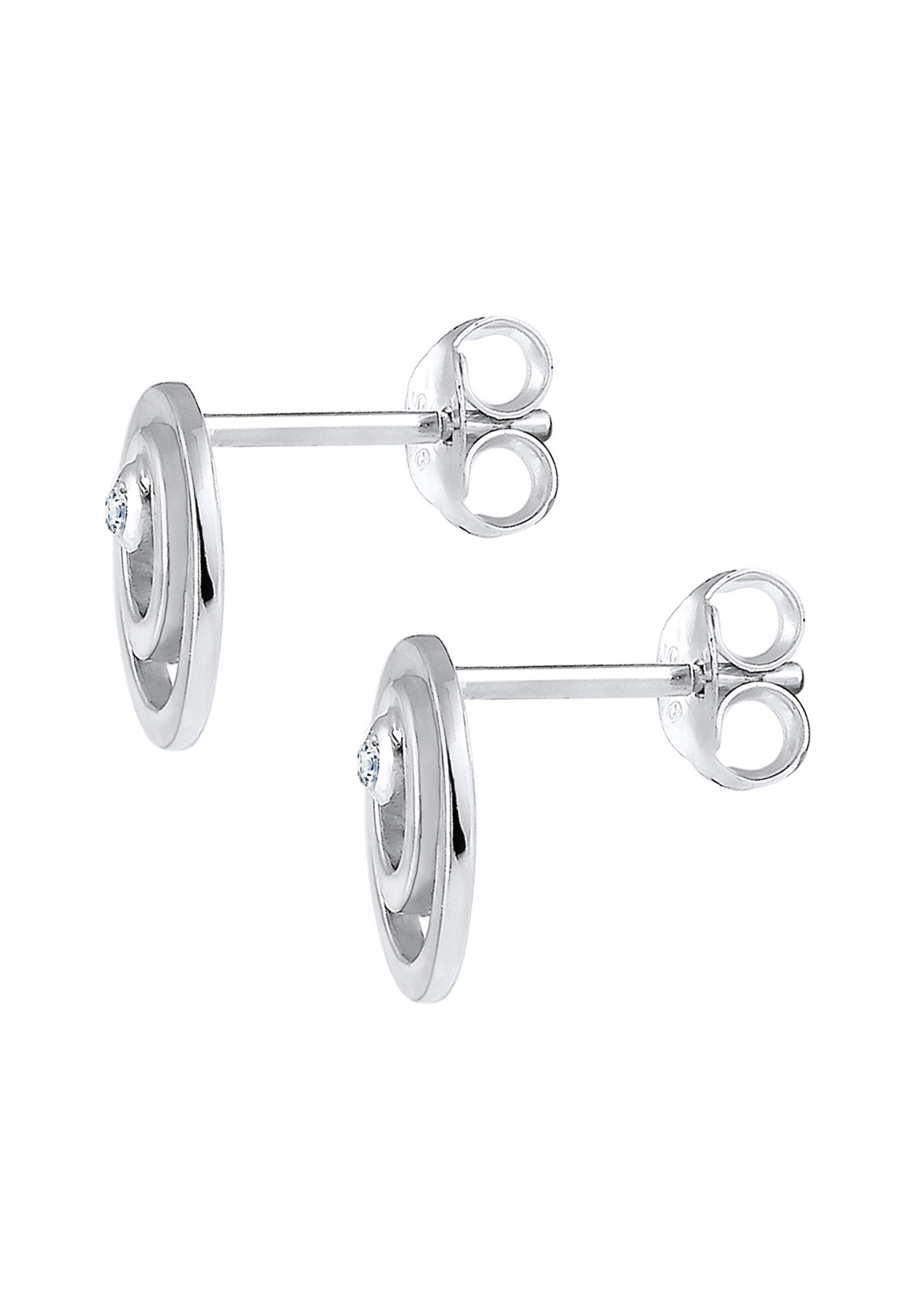 Elli DIAMONDS Cercle Rond Geo Diamant (0.04 ct.) Boucles d'oreilles Femme - (925/1000) Argent
