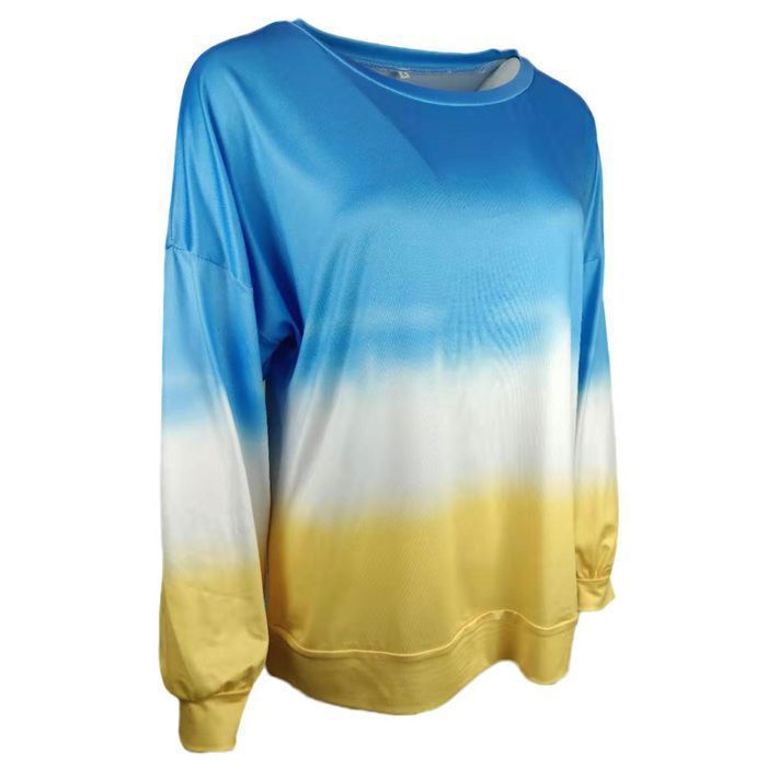 Sudadera de cuello redondo para mujer 2025, estampado degradado arcoíris, tendencia primavera/otoño - Gris
