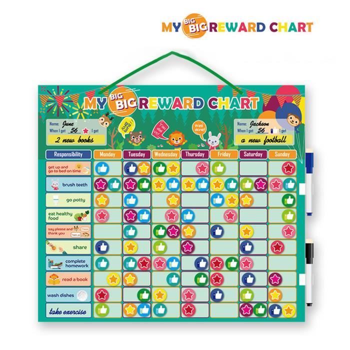 Tableau de corvée de comportement de récompense magnétique pour les enfants - SALALIS - Vert - 39x44cm