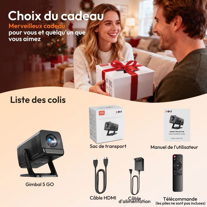 Mini projetor de vídeo portátil, compatível com 4K e 1080p, Android 14, Wi-Fi e Bluetooth 5.4 - 300 ANSI - Correção automática de keystone.