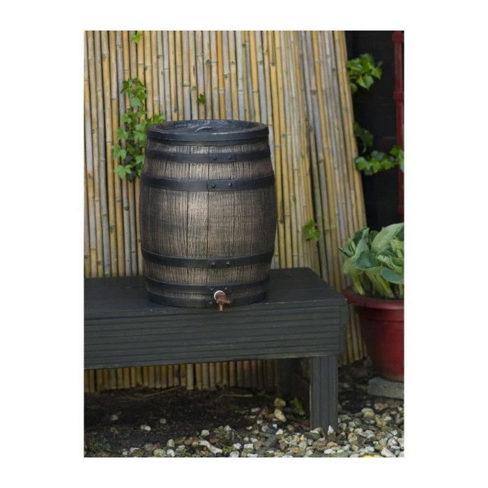 Water butt - NATURE - Rainwater barrel with wood look - 120L capacity - Brown - 50.5x66 cm