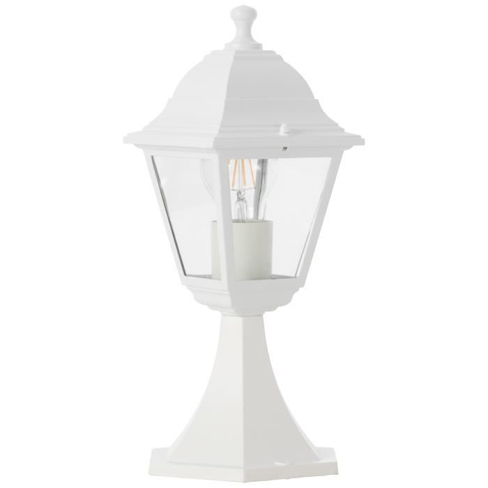 Bolardo exterior NISSIE, blanco - Acabado brillante - Metal/cristal - IP44 - 1xE27 60W