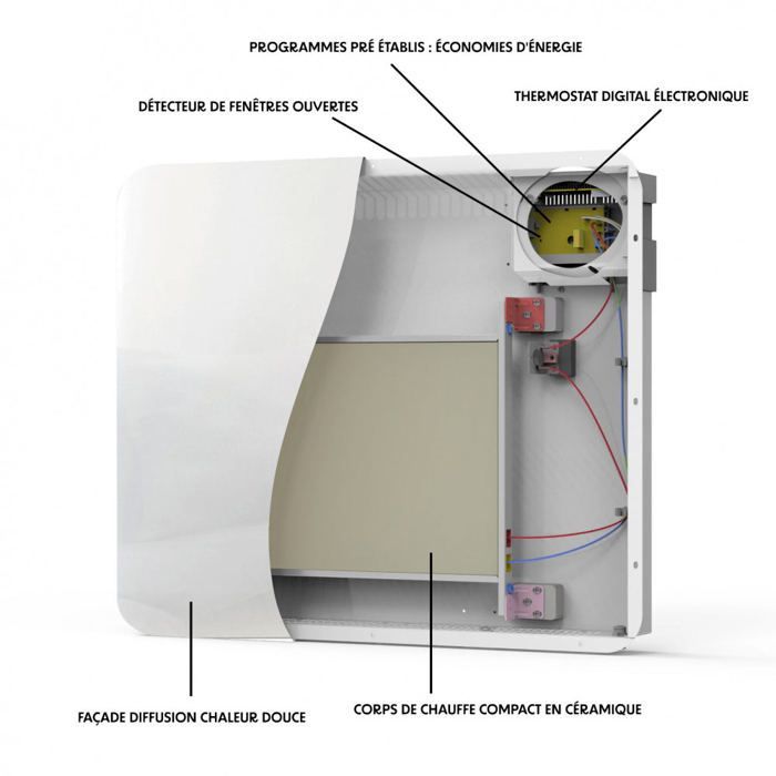 Radiateur électrique céramique GLASS blanc 1000W