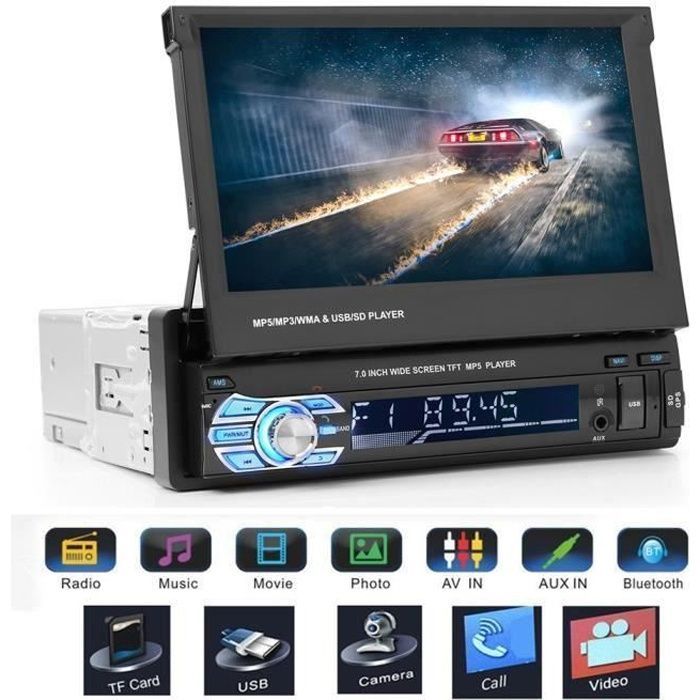 Autoradio UVERBON Bluetooth con GPS, lettore MP5, touchscreen da 7