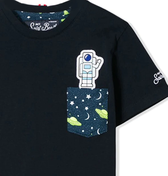 Camiseta infantil con bolsillo estampado de astronauta