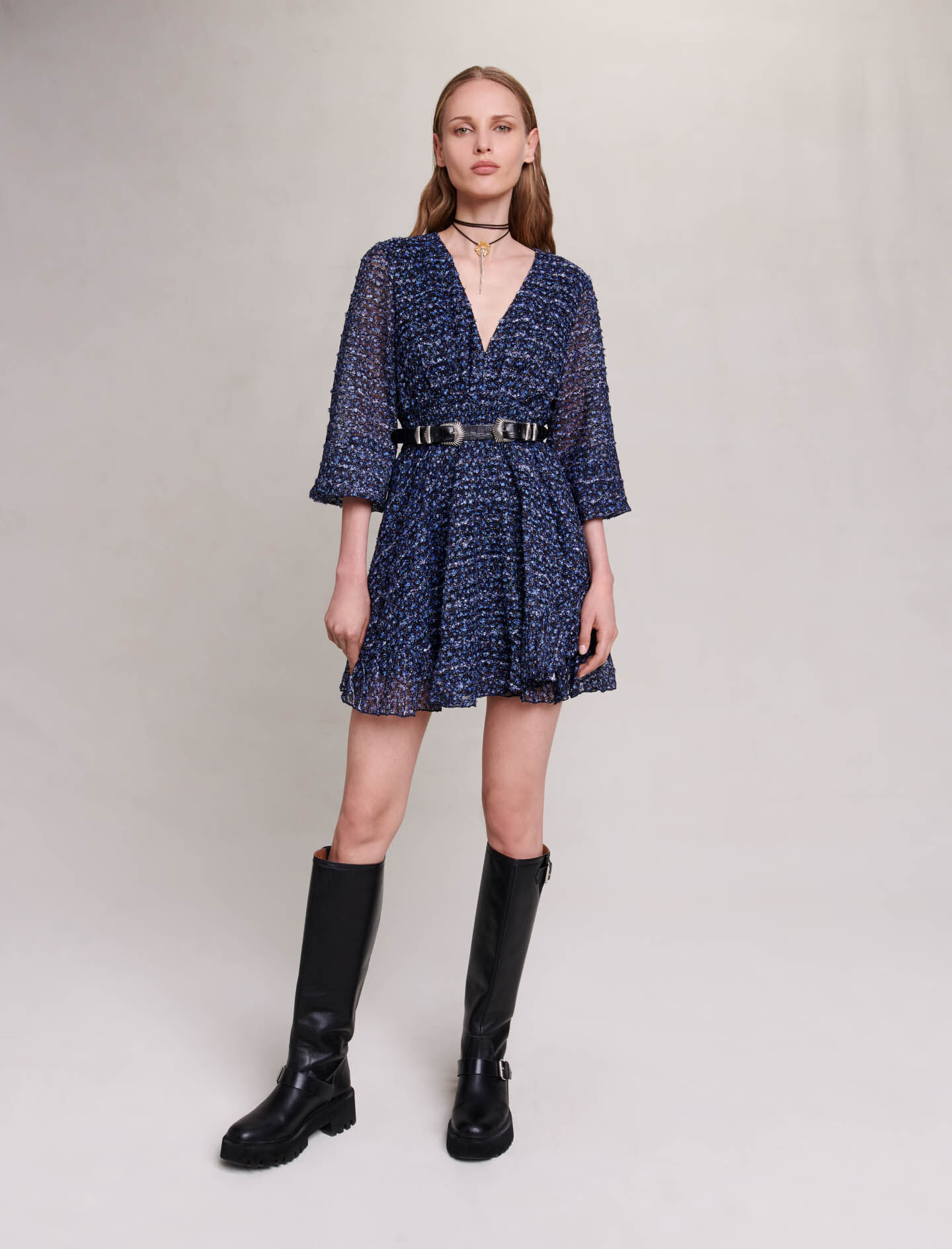 Sprankelende jurk met ruches - Blauw