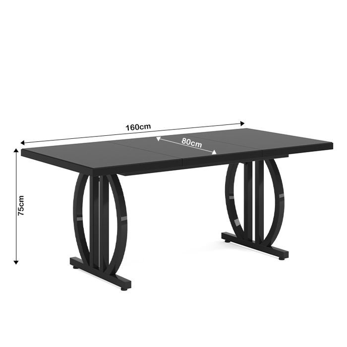 Table à manger - 160×80×75 cm table de cuisine - rectangulaire avec structure en métal - convient pour 6 personnes - noir