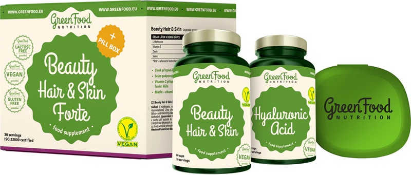 Darilni set prehranskih dopolnil GreenFood Nutrition Beauty Hair & Skin Forte za lepe lase, kožo in nohte