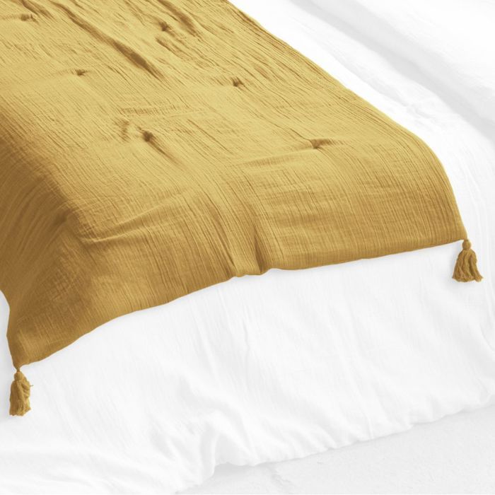 Caminho de cama 90x200 cm, gaze de algodão, cor açafrão