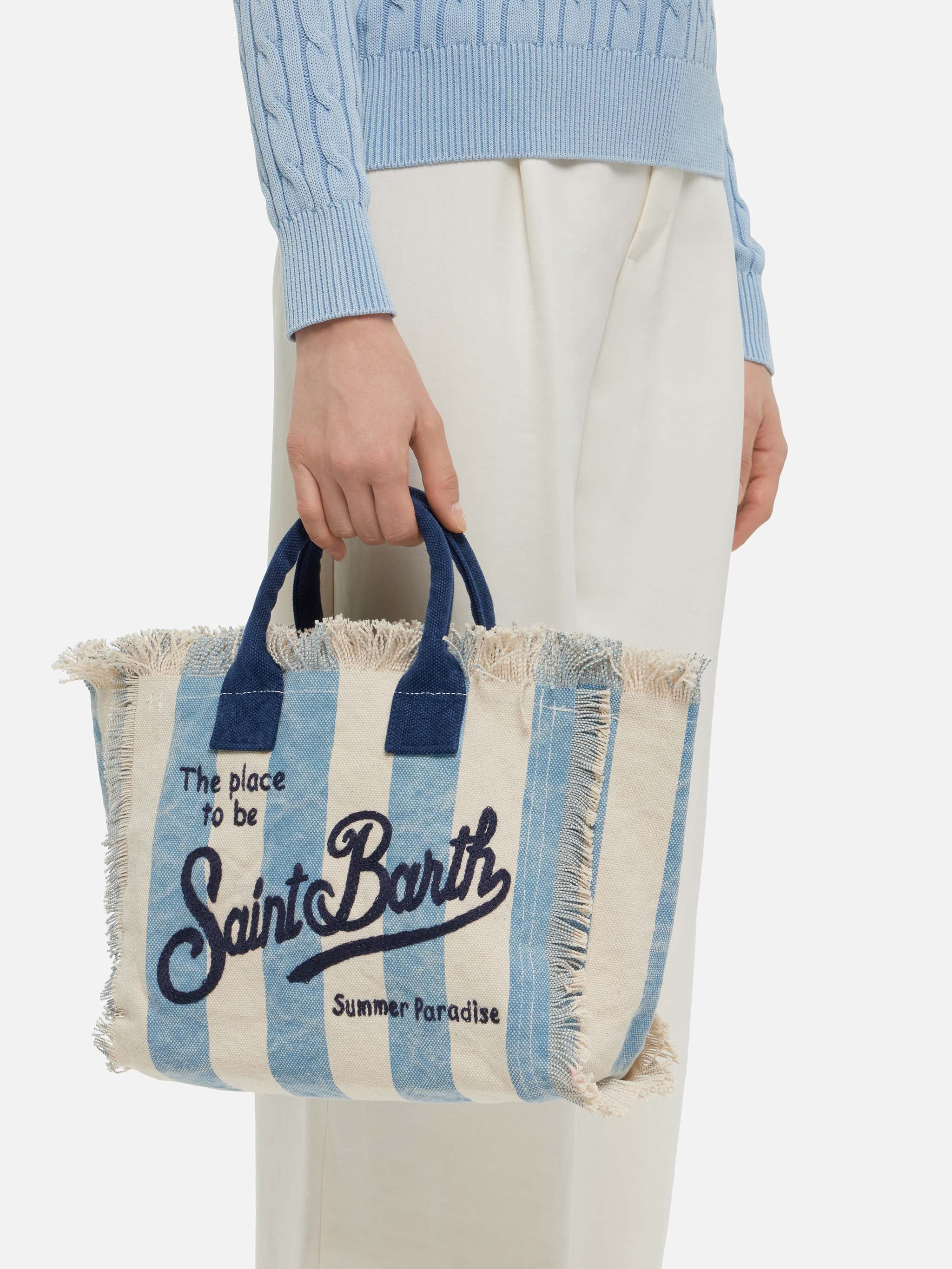 Sac Colette en toile de coton à rayures bleues