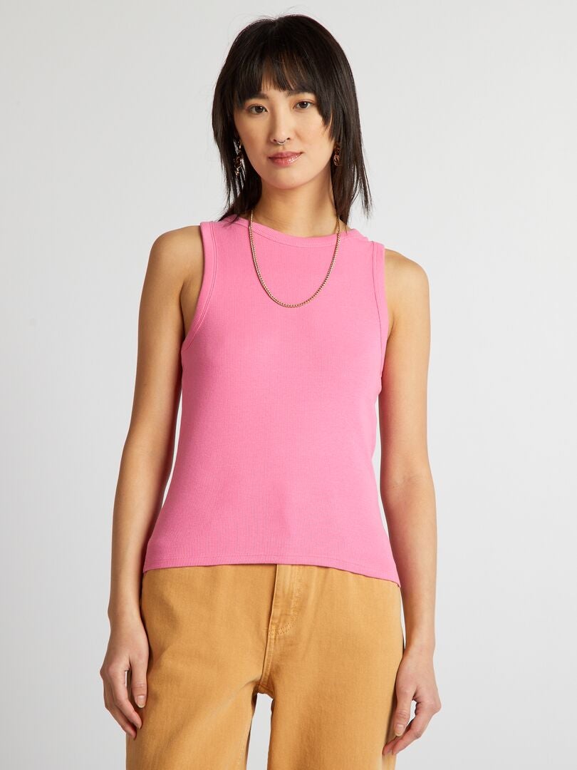 Top de tirantes acanalado con cuello halter - Rosa