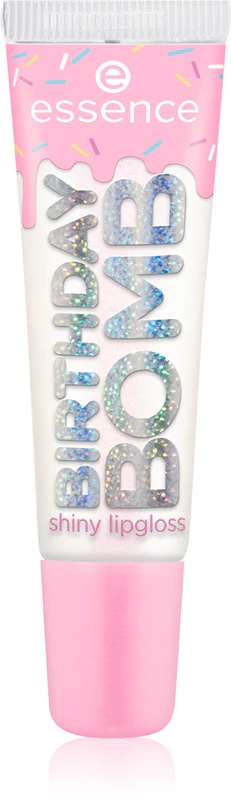 Essence Birthday Bomb caurspīdīgais lūpu spīdums mirdzošam spīdumam