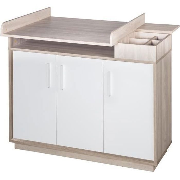 Cambiador ROBA Olaf - 3 puertas - Compartimento abierto - Blanco / Efecto madera