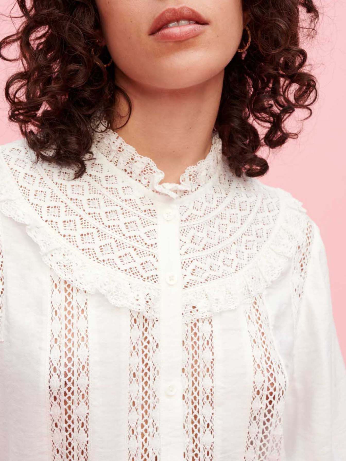 Overhemd met Engelse borduursels - Wit