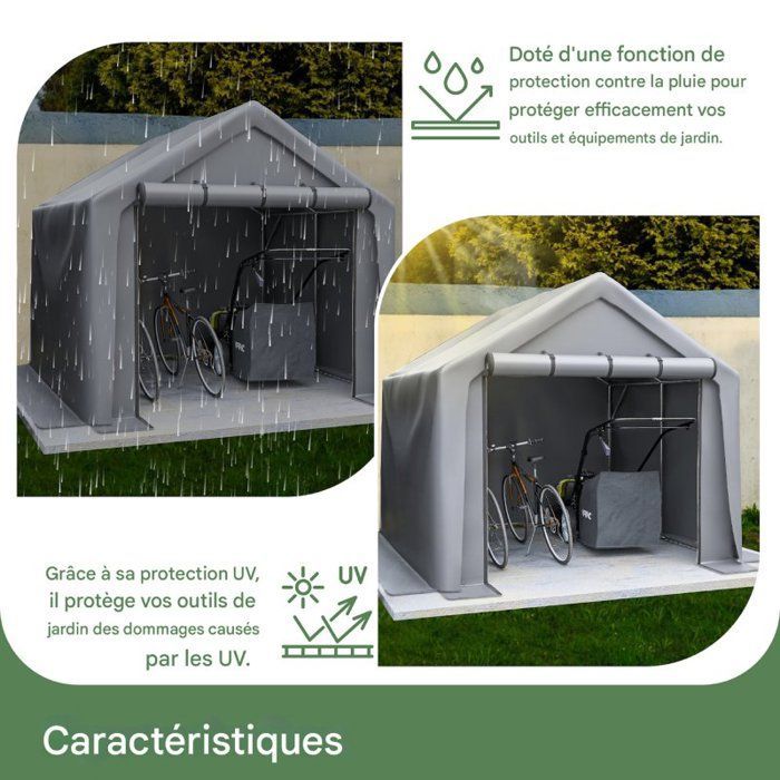 Casetta da giardino - garage per biciclette, capanno per attrezzi, tenda da garage, casetta da giardino, tenda deposito, grigio scuro - 244 x 241 x 217 cm