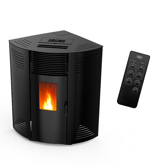 Estufa de pellets de esquina sellada Sannover Iseos de 12,2 kW, color negro