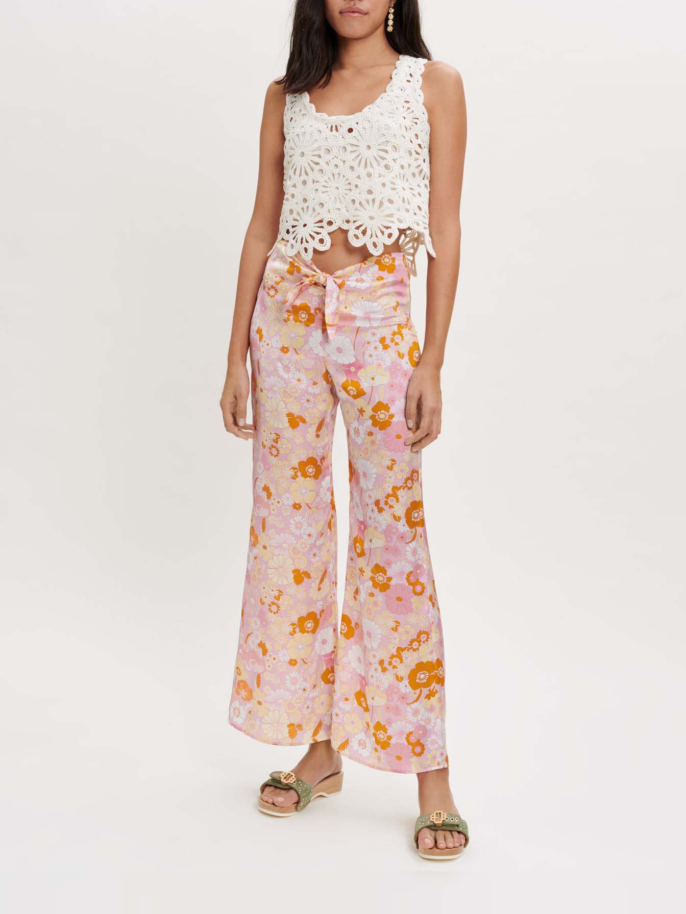Pantalón fluido estampado Flower Power-Flower power rose