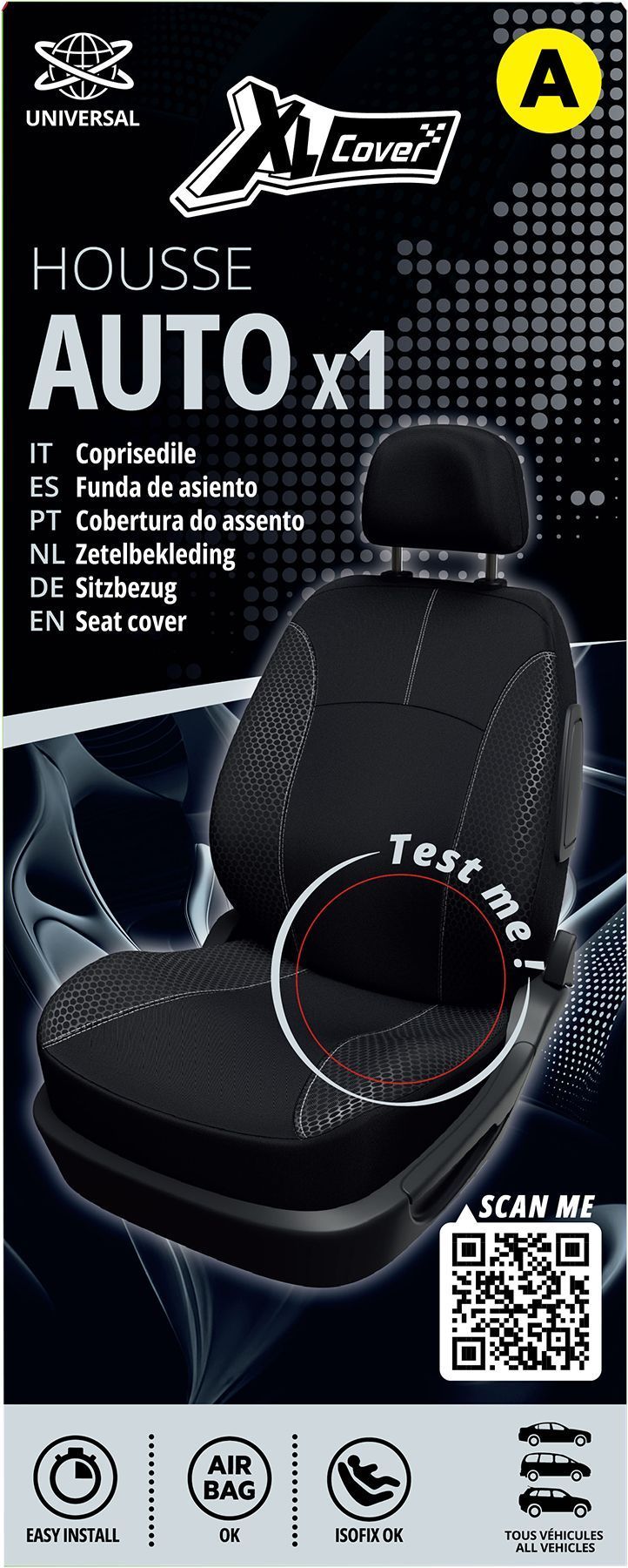 Coprisedile auto - XLCOVER - Compatibile con airbag - Nero - Universale - 3 pezzi