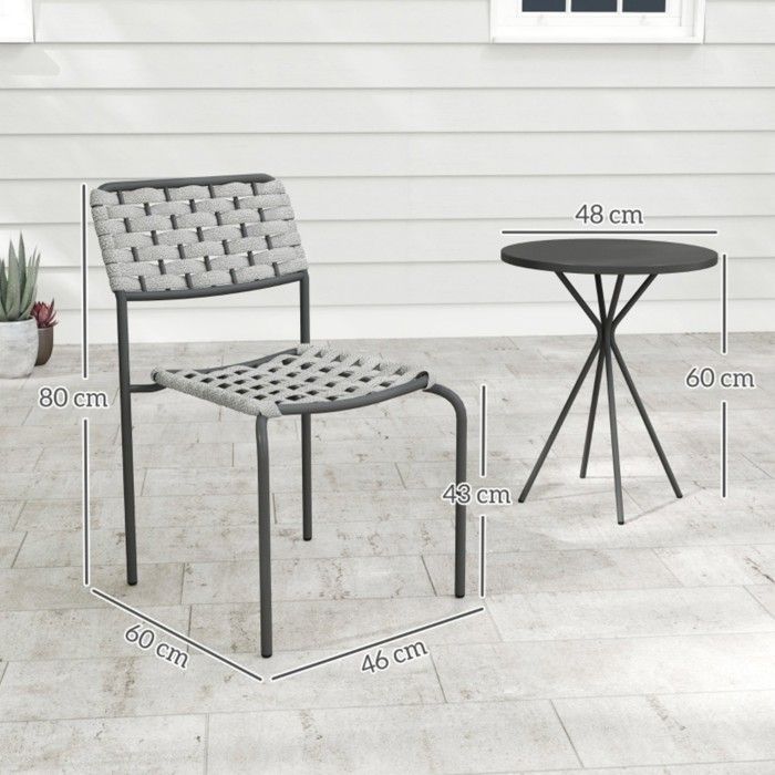 Conjunto de muebles de jardín de ratán sintético gris de 3 piezas con mesa y 2 sillas apilables, resistente a la intemperie.