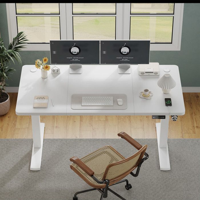 Escritorio eléctrico Homall de altura regulable 160x70 cm, blanco - Memoria y USB - Ajustable de 73 a 118 cm - Sistema anticolisión