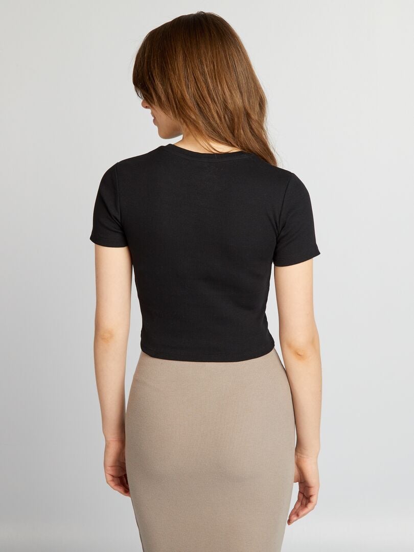 Top cropped canelado liso 'Santa Monica' - PRETO