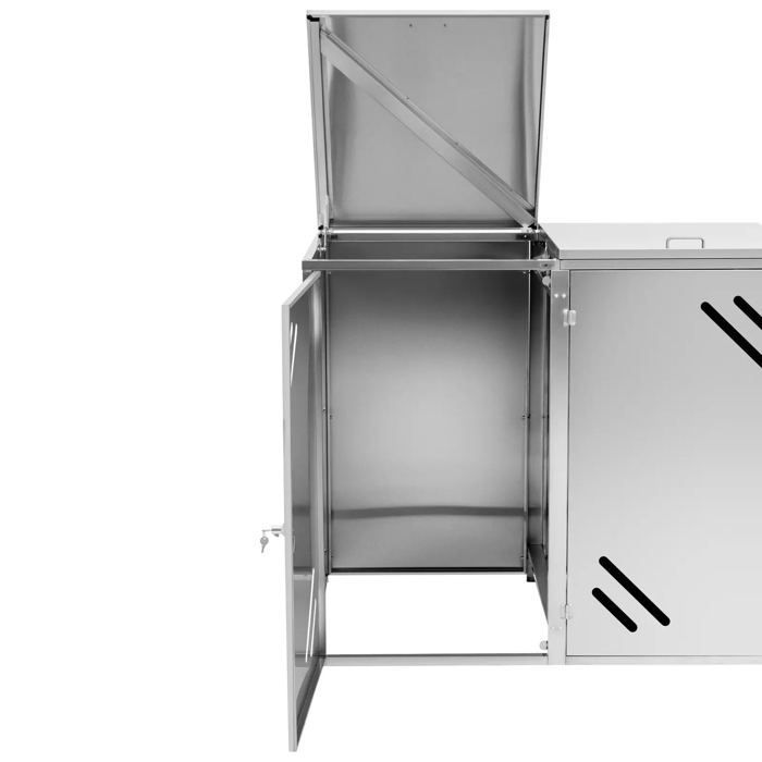 Cache-poubelle habillage abri 2 x 240 litres fentes d'aération acier inoxydable 201 argent métallisé 14_0008476