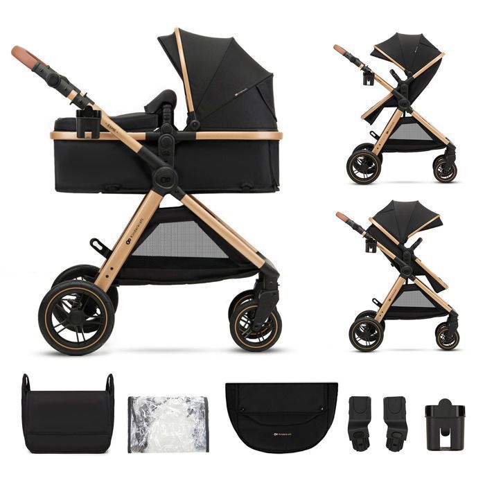 Kinderkraft ESME 2-in-1 combination stroller, foldable carrycot, travel system, shock-absorbing wheels, baby up to 25 kg, black
