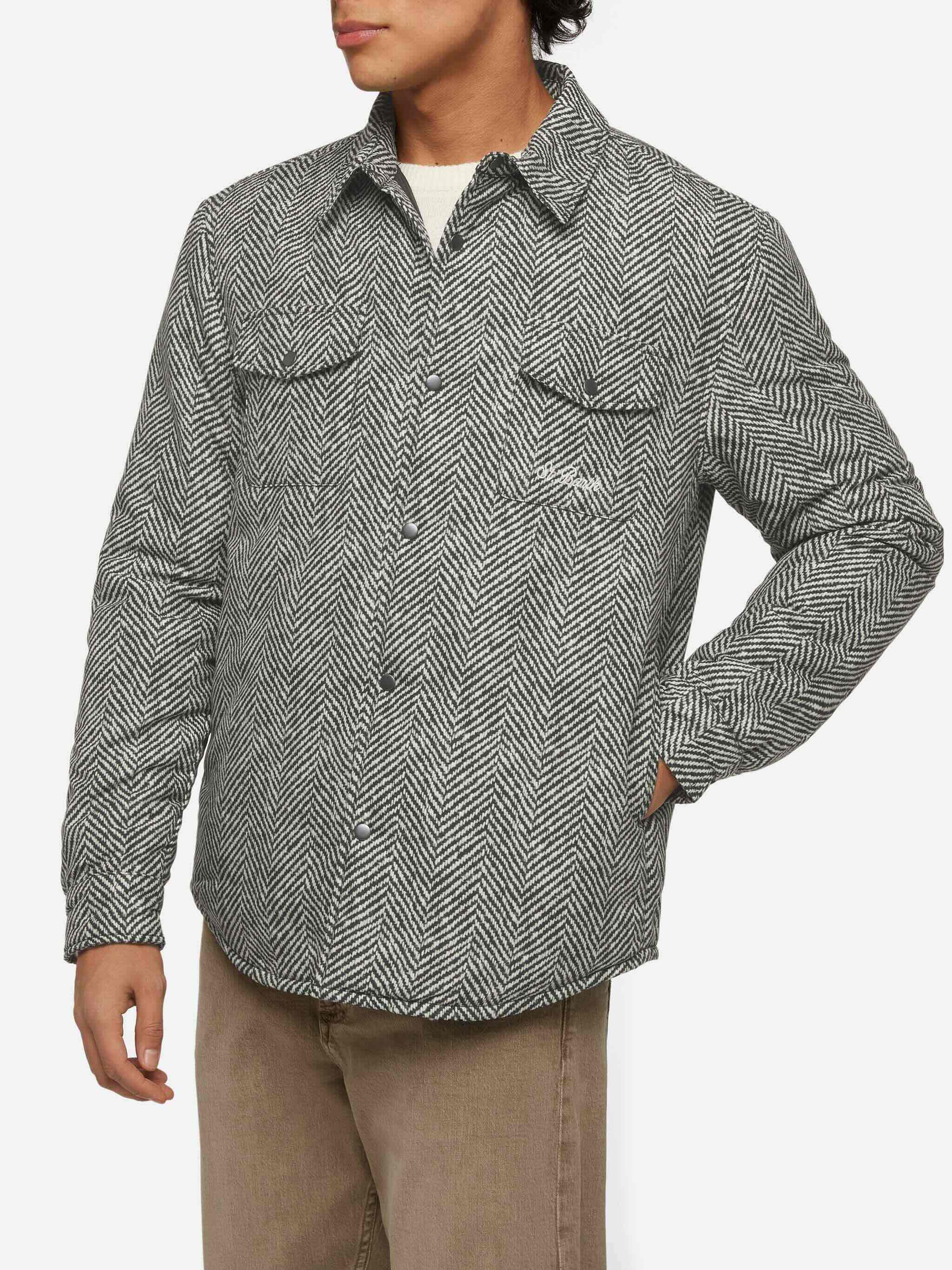 Chalet overshirt van technisch textiel met visgraatprint.
