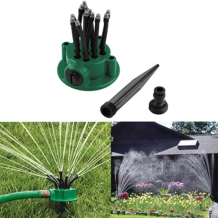 Aspersor de jardín giratorio de 360 grados con 12 aspersores automáticos - Verde
