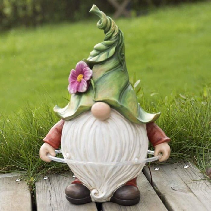 Estatua de gnomo de jardín de resina Odipie, figura de gnomo con forma adorable, figura de jardín exterior impermeable con luces LED.