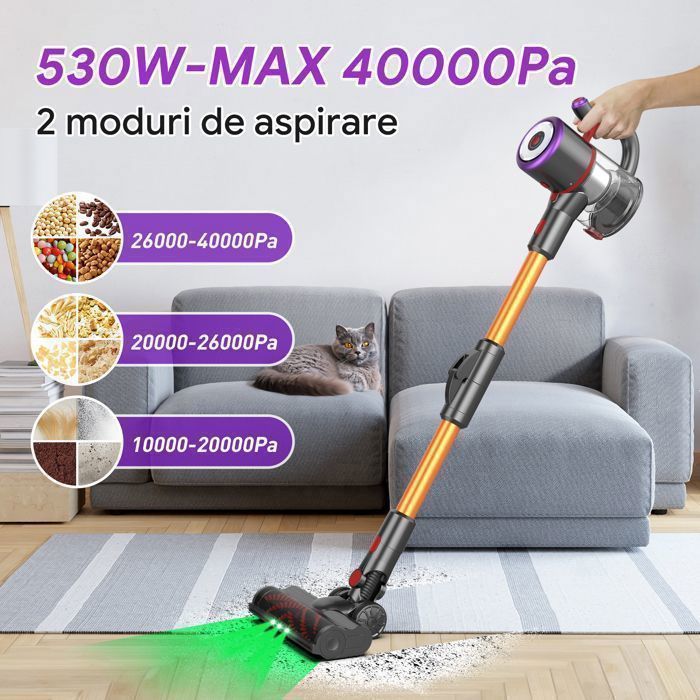 Aspirapolvere senza fili - ONSEEN Potente - 550W/45000Pa, 6x3200mAh/53min, filtrazione a 5 stadi, LED, pieghevole, per aspirapolvere a bastone