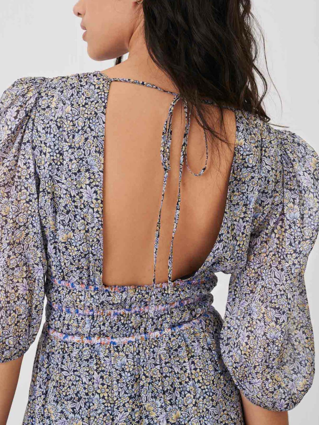 Bedrukte katoenen chiffonjurk - Blauw
