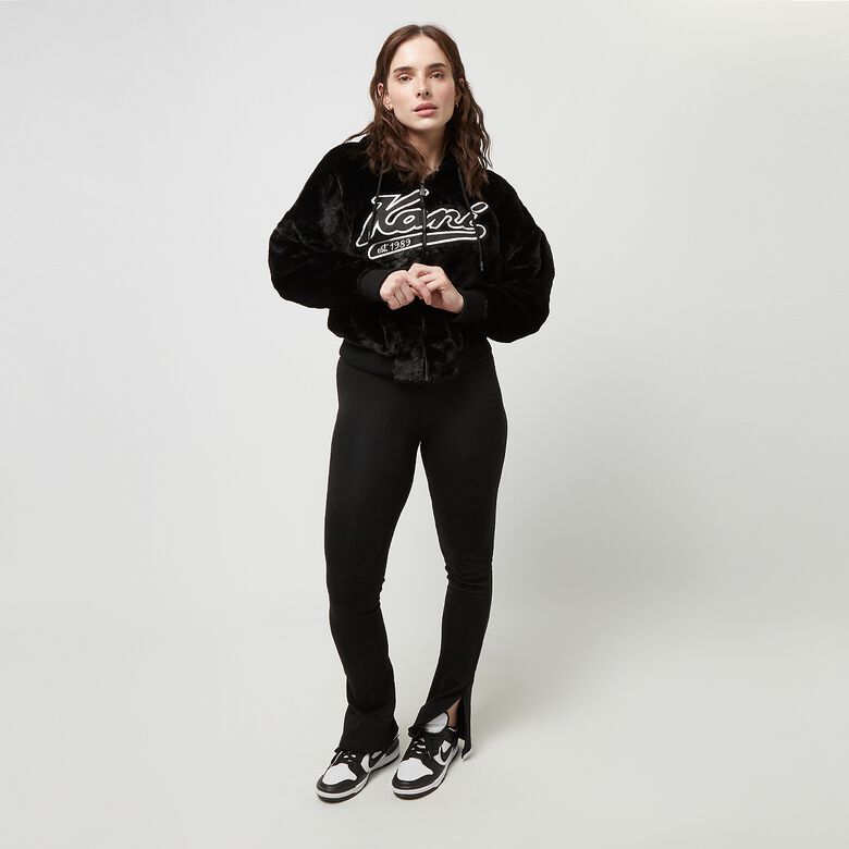 Giacca stile college con zip intera in pelliccia vegana