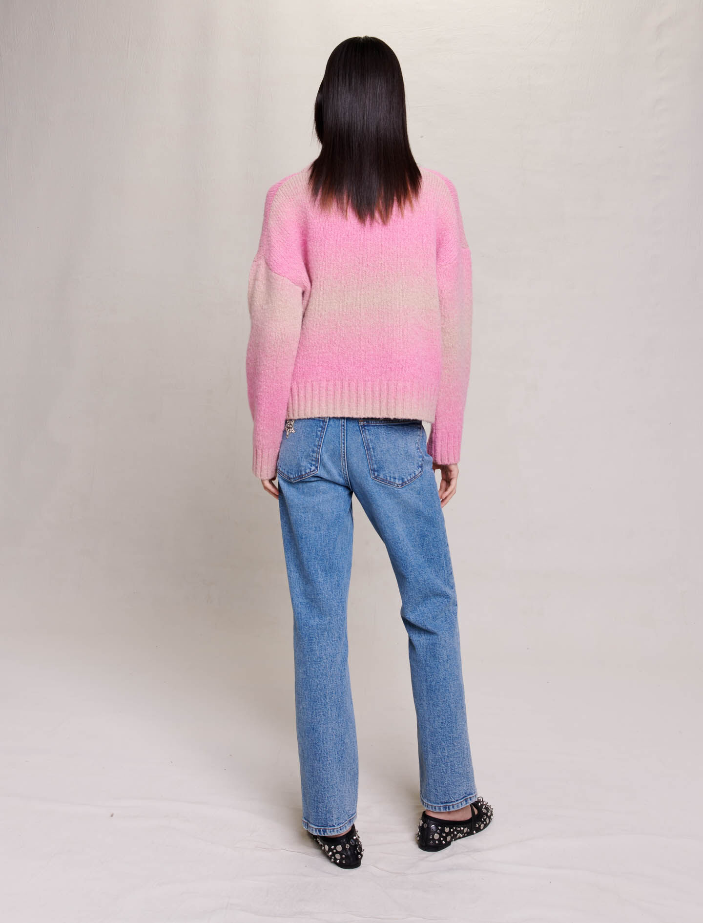 Pulover tricotat cu model ombre - Roz