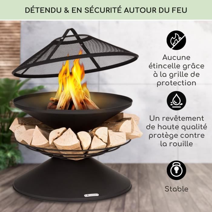 Brasero Blumfeldt Aguilera - Brasero de exterior con barbacoa - 65 cm - Acero negro