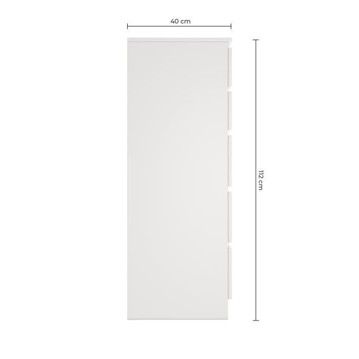 MILÁN 5 - Cómoda contemporánea para dormitorio/sala de estar/oficina 40x70x112 - 5 cajones deslizantes - Mueble de almacenamiento - Armario alto