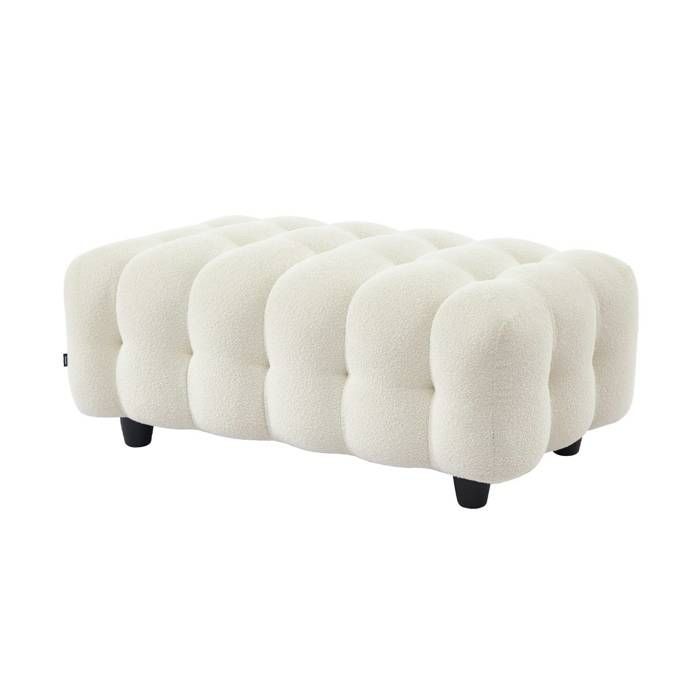 Pouf. module pour canapé. repose-pieds pour canapé d'angle 3 places en bouclette texturée crème L 115 x P 70 x H 48cm - Leon