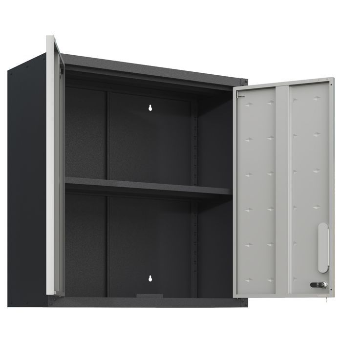 Armario metálico mural para herramientas - Mueble de almacenamiento para taller - 75x77x30 cm - 2 puertas con cerradura, estante ajustable, acero - Gris