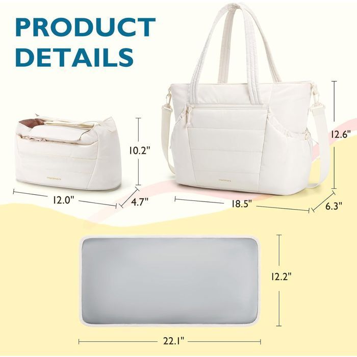 Bolso cambiador de gran capacidad con bolsa de almacenamiento – Negro – 47 x 16 x 32 cm