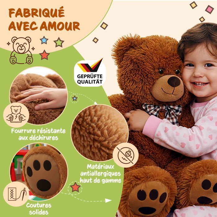 MONZANA® Orsetto di peluche marrone morbidissimo con papillon - Orsetto di peluche da 50 cm - Simpatico giocattolo di peluche