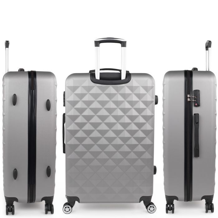 Maleta - ITACA 771770 - Tamaño grande - Carcasa rígida - Color plata - Incluye carrito
