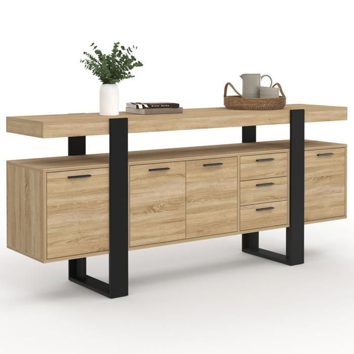 IDMARKET 180 cm PHOENIX XXL dressoir met 4 deuren en 3 lades, hout en zwart