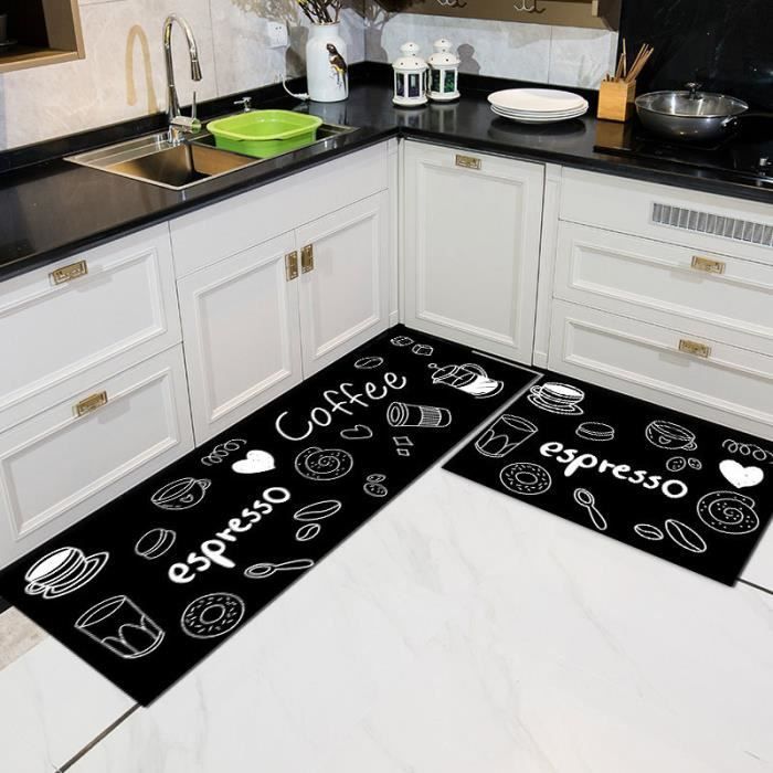 Tappetini da cucina - XICHAO - Set da 2 - Antiscivolo - Impermeabili - Pelle PVC