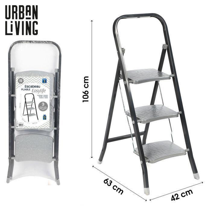 Escalera de tijera - VIDA URBANA - 3 peldaños - Acero - Antideslizante - 150 kg