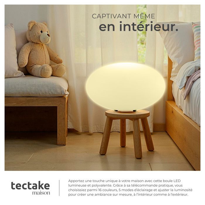 Lighting - TECTAKE - Globe lamp with LUMINOUS EYE LED bulb and remote control 12W - White - Size L 35 x 27.5 cm