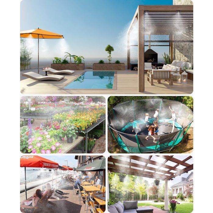 Outdoor Misting System, 8M Patio Mist System with 7 Mist Nozzles + 2 Spare Nozzles + 1 Adapter (Brass, 3/4